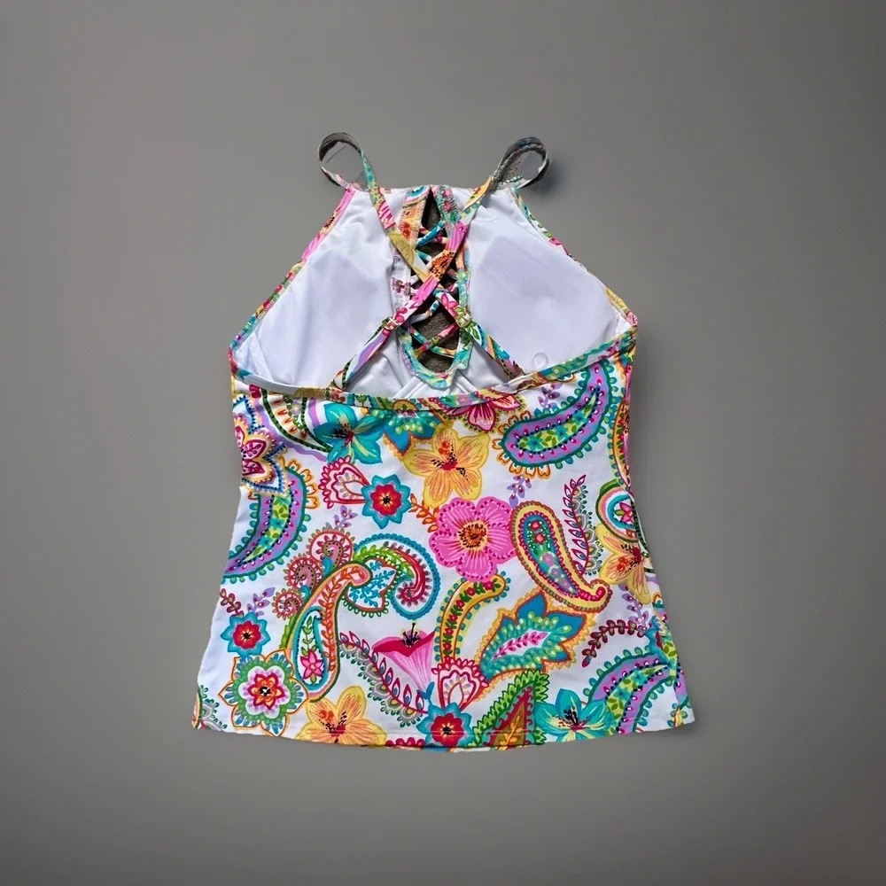 Bleu Rod Beattie High Neck‎ Tankini Top White Floral